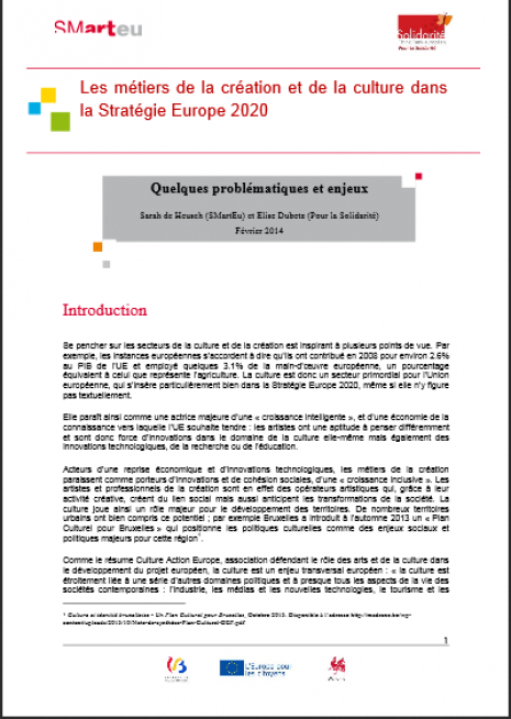 image couverture Les métiers de la création et de la culture dans la Stratégie Europe 2020